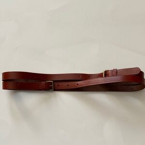 Vintage Asymmetrical Leather Belt with Brass Buckles